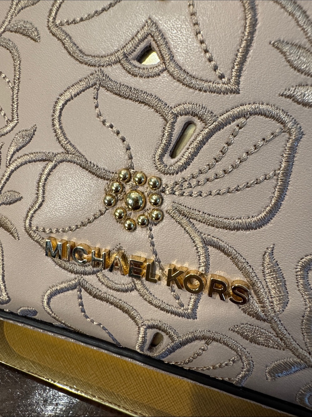 Michael Kors Blush Pink Floral Embossed Crossbody Bag with Gold Accents - Picture 2 of 14